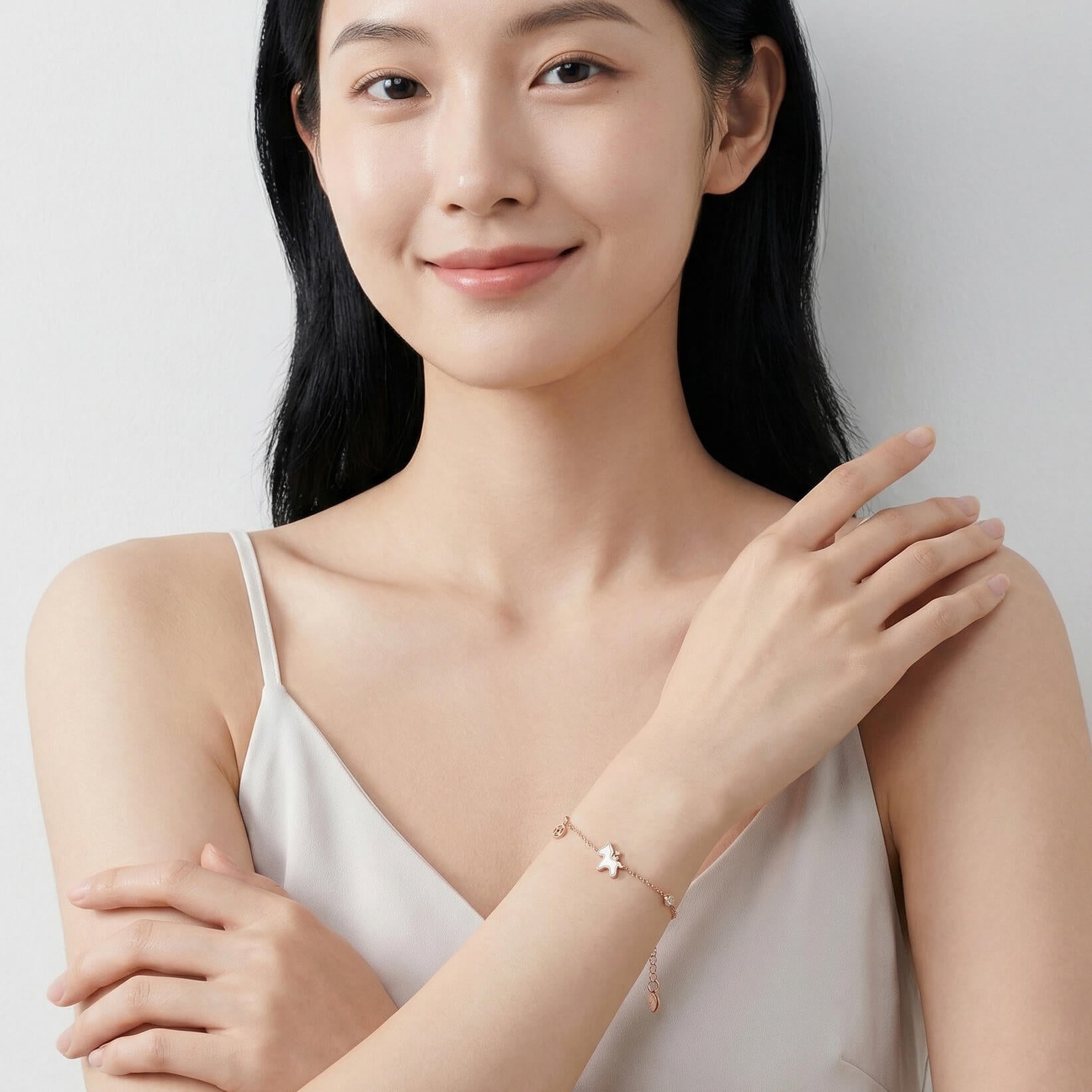 Dainty Mother of Pearl Horse Charm Bracelet - Rose Gold Lucky Coin Jewelry for Wealth & Success - Aruary Studio ｜ Artisanal Jewelry