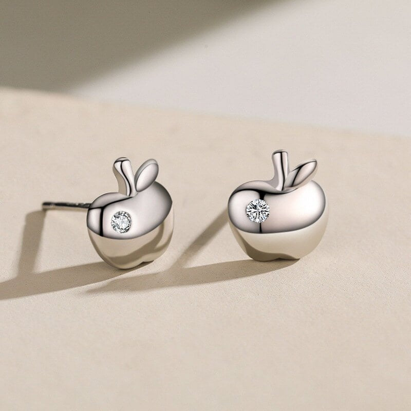 Dainty S925 Sterling Silver Apple Stud Earrings - Minimalist Fruit Jewelry Gift for Her & Teachers - Aruary Studio ｜ Artisanal Jewelry