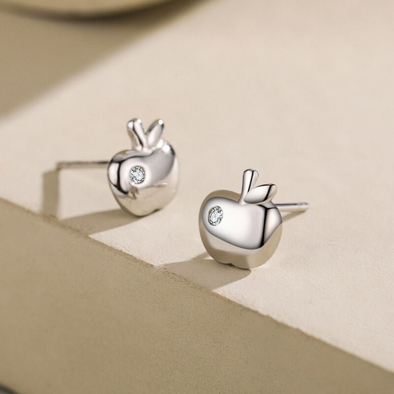 Dainty S925 Sterling Silver Apple Stud Earrings - Minimalist Fruit Jewelry Gift for Her & Teachers - Aruary Studio ｜ Artisanal Jewelry