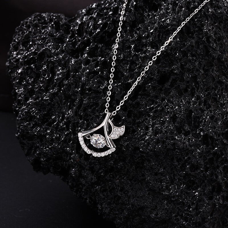 Dancing Moissanite Ginkgo Leaf Necklace in 925 Sterling Silver | Shimmering Lab Diamond Alternative Pendant | Nature - Inspired Fine Jewelry Gift - Aruary Studio ｜ Artisanal Jewelry