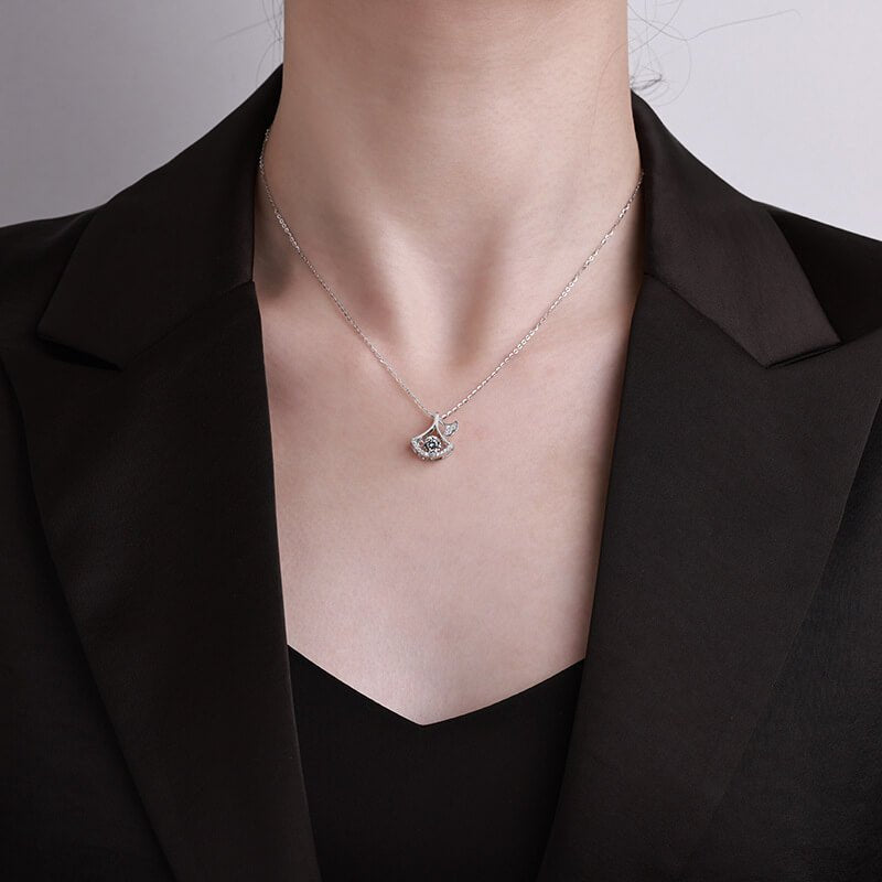 Dancing Moissanite Ginkgo Leaf Necklace in 925 Sterling Silver | Shimmering Lab Diamond Alternative Pendant | Nature - Inspired Fine Jewelry Gift - Aruary Studio ｜ Artisanal Jewelry