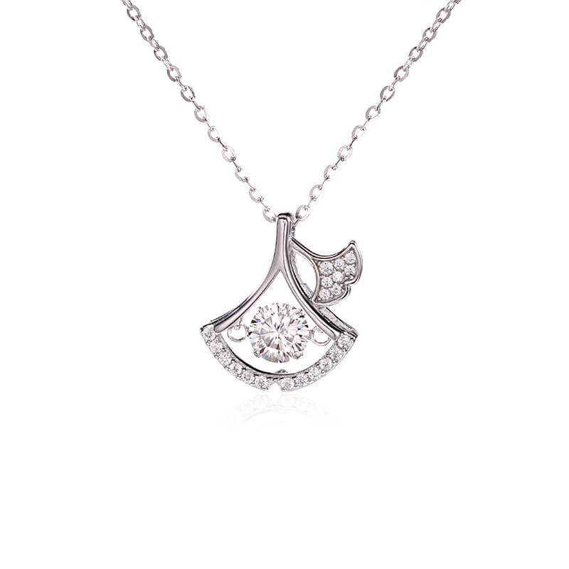 Dancing Moissanite Ginkgo Leaf Necklace in 925 Sterling Silver | Shimmering Lab Diamond Alternative Pendant | Nature - Inspired Fine Jewelry Gift - Aruary Studio ｜ Artisanal Jewelry