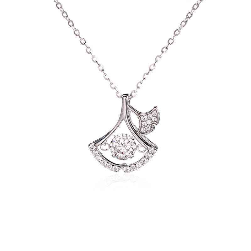 Ginkgo Leaf Moissanite Necklace - Elegant Dancing Design in Fine Jewelry