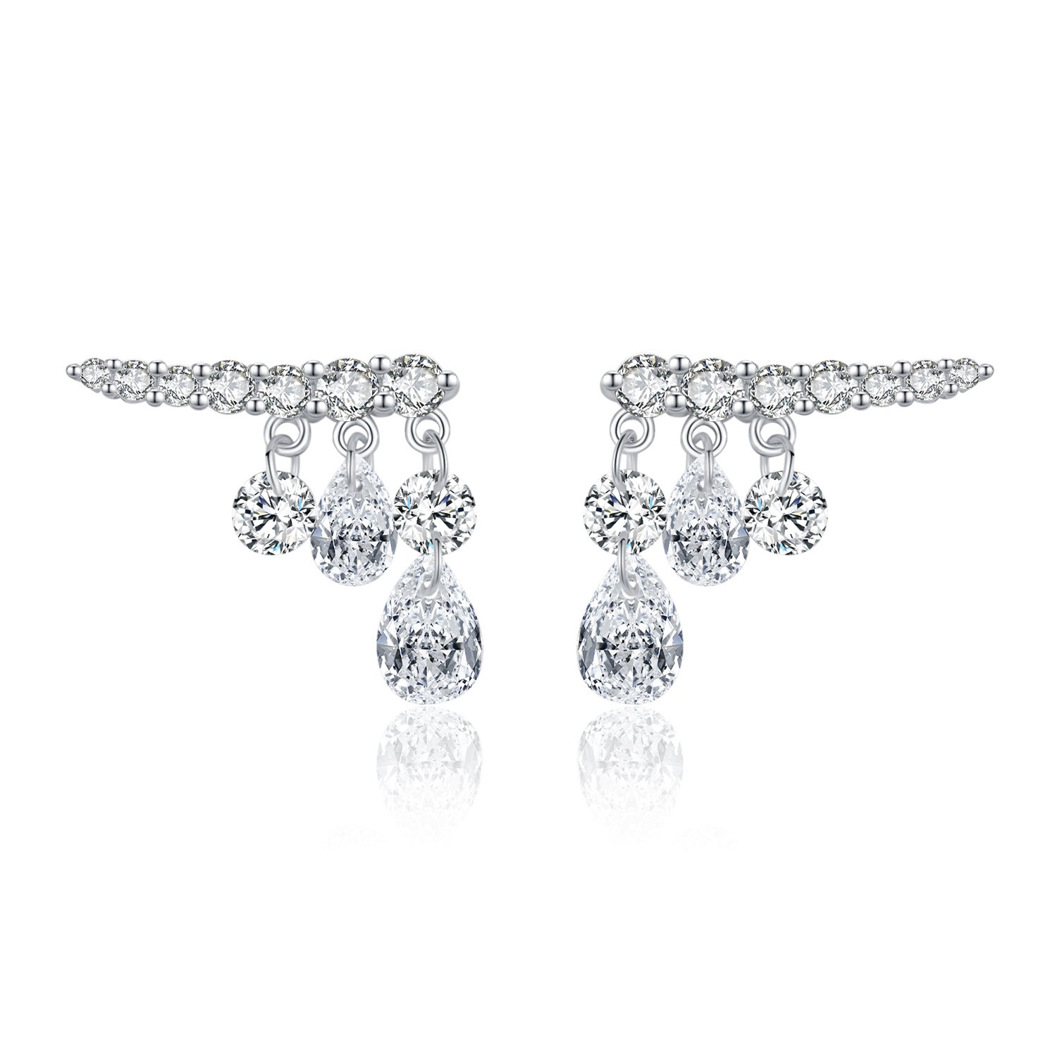 Dangling Water Drop Zircon Earrings | 925 Sterling Silver - Sparkling Elegance with Fluid Movement - Aruary Studio ｜ Artisanal Jewelry