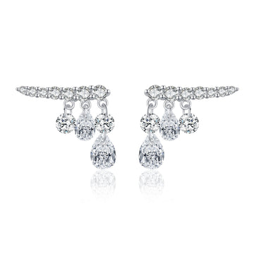 Dangling Water Drop Zircon Earrings | 925 Sterling Silver - Sparkling Elegance with Fluid Movement - Aruary Studio ｜ Artisanal Jewelry