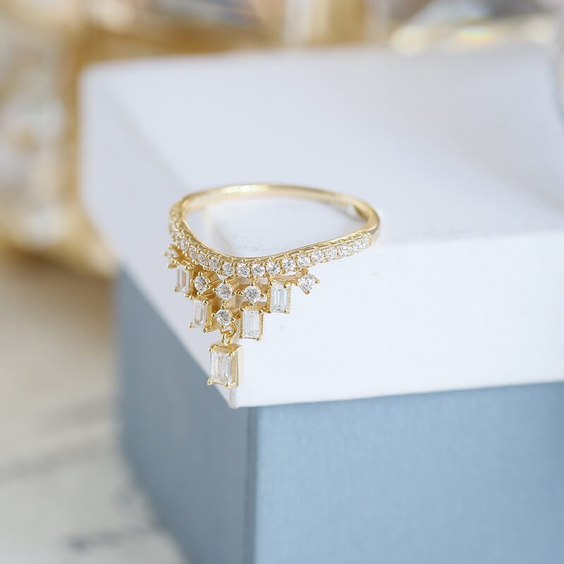 Diamond Cluster Tassel Necklace & Ring | 925 Sterling Silver Plated 14K Gold - Aruary Studio ｜ Artisanal Jewelry