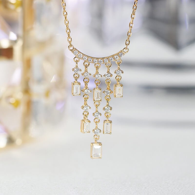 Diamond Cluster Tassel Necklace & Ring | 925 Sterling Silver Plated 14K Gold - Aruary Studio ｜ Artisanal Jewelry