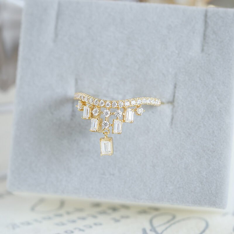 Diamond Cluster Tassel Necklace & Ring | 925 Sterling Silver Plated 14K Gold - Aruary Studio ｜ Artisanal Jewelry