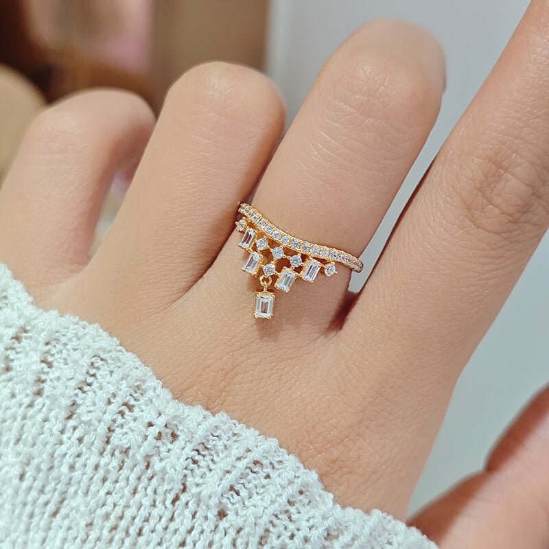 Diamond Cluster Tassel Necklace & Ring | 925 Sterling Silver Plated 14K Gold - Aruary Studio ｜ Artisanal Jewelry