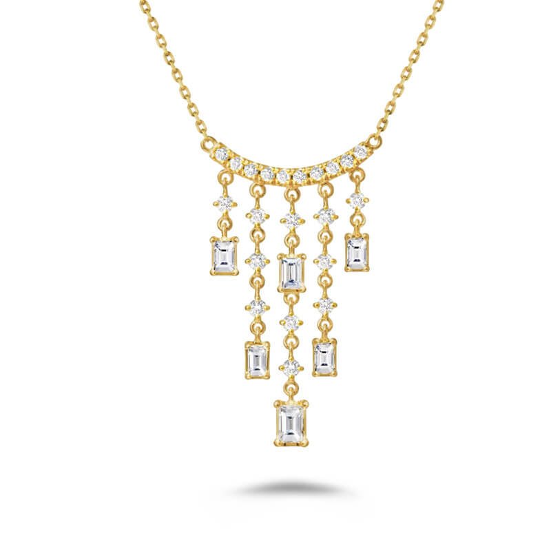 Diamond Cluster Tassel Necklace & Ring | 925 Sterling Silver Plated 14K Gold - Aruary Studio ｜ Artisanal Jewelry