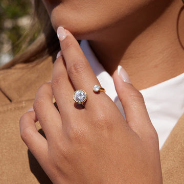 Double 5A Zircon Open Ring | 18K Gold - Plated Titanium Steel - Aruary Studio ｜ Artisanal Jewelry