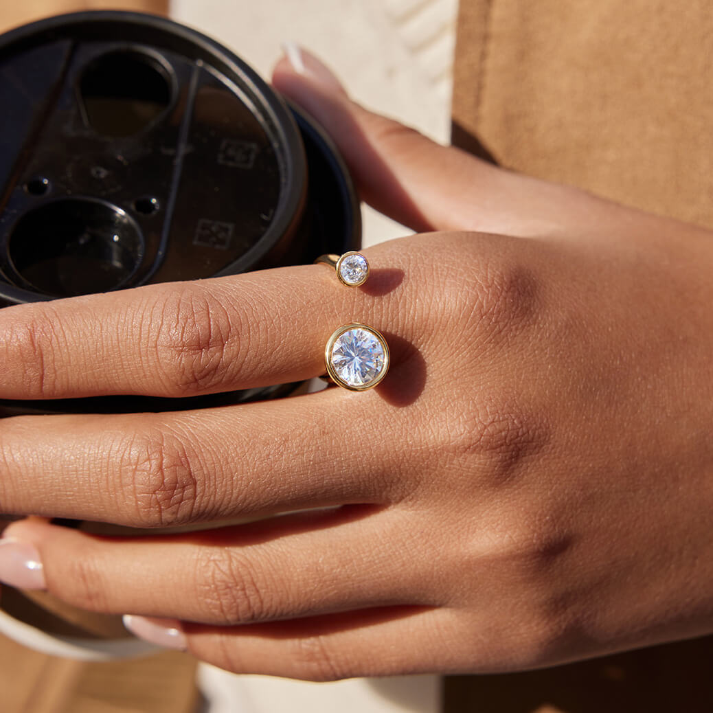 Double 5A Zircon Open Ring | 18K Gold - Plated Titanium Steel - Aruary Studio ｜ Artisanal Jewelry