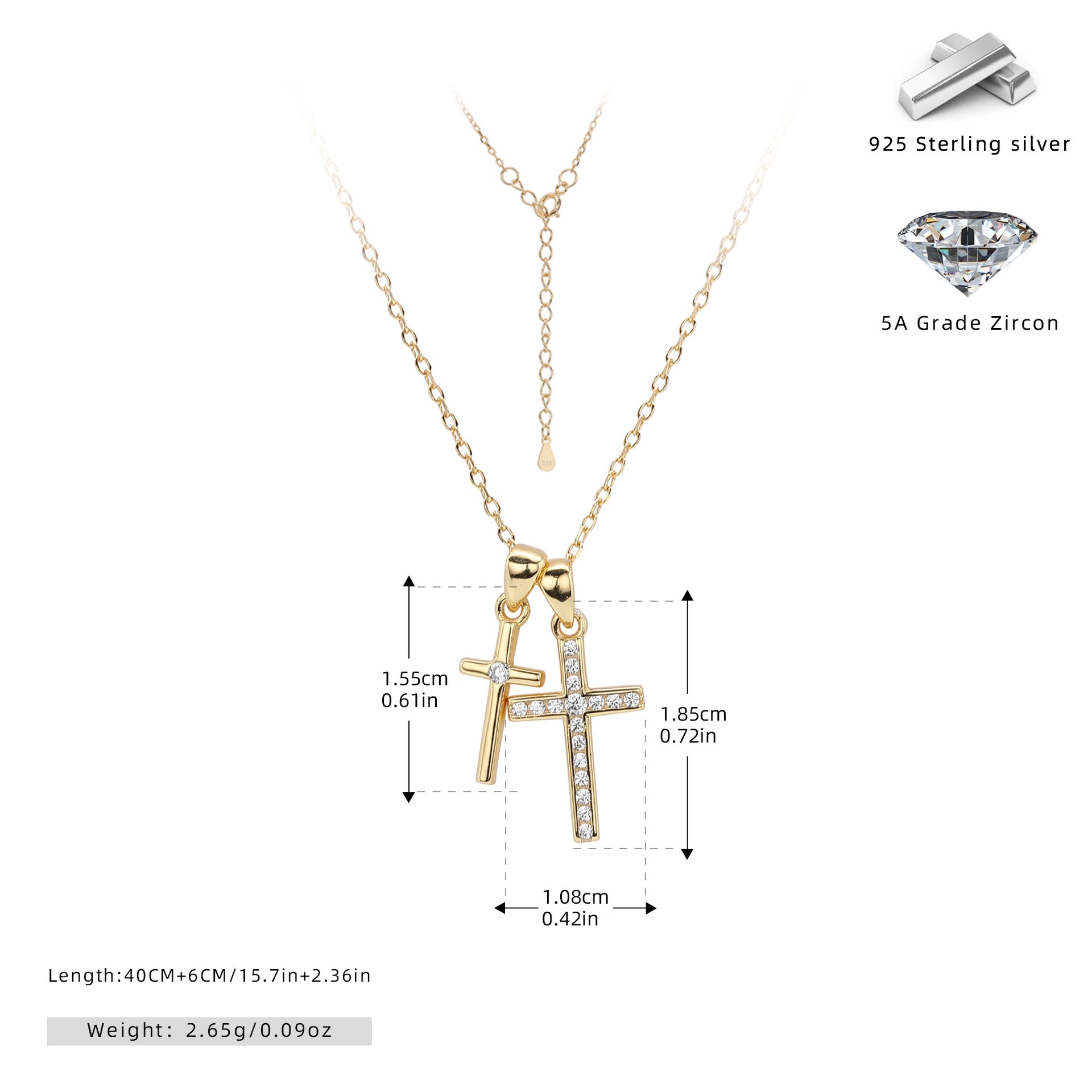 Double Cross Zircon Necklace | S925 Sterling Silver - Symbol of Faith & Modern Elegance - Aruary Studio ｜ Artisanal Jewelry