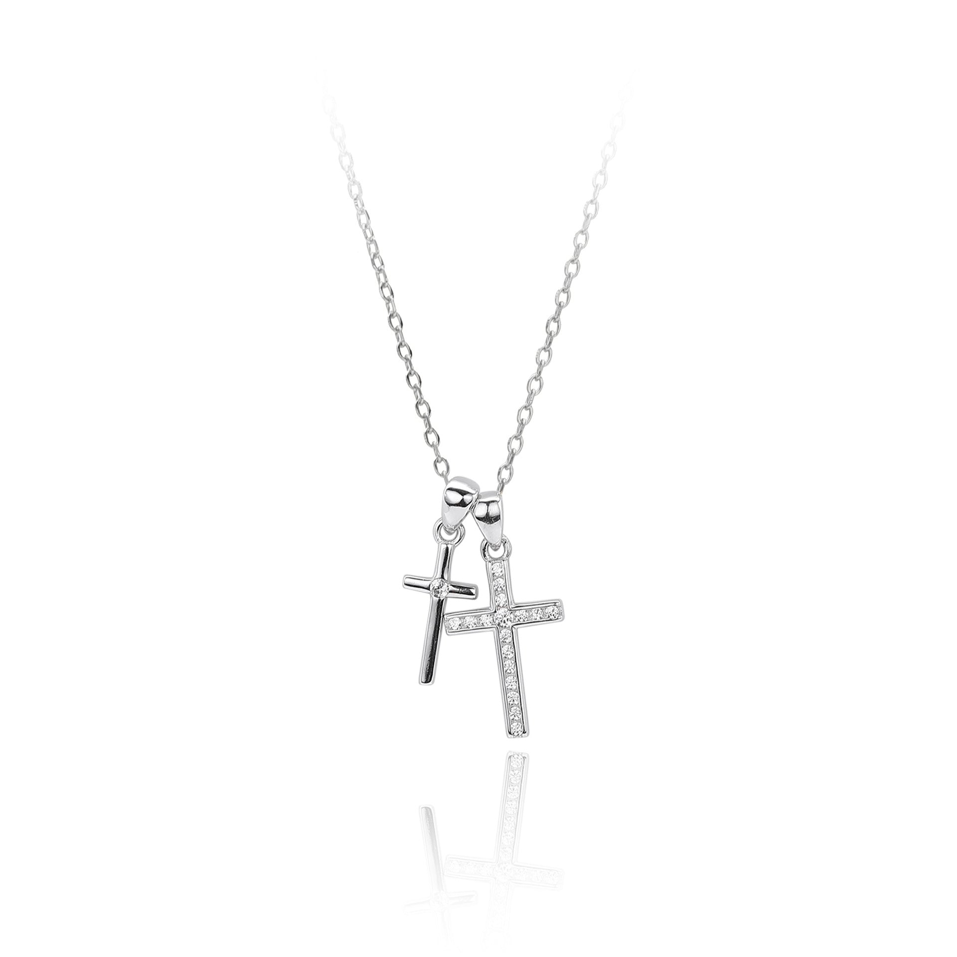 Double Cross Zircon Necklace | S925 Sterling Silver - Symbol of Faith & Modern Elegance - Aruary Studio ｜ Artisanal Jewelry
