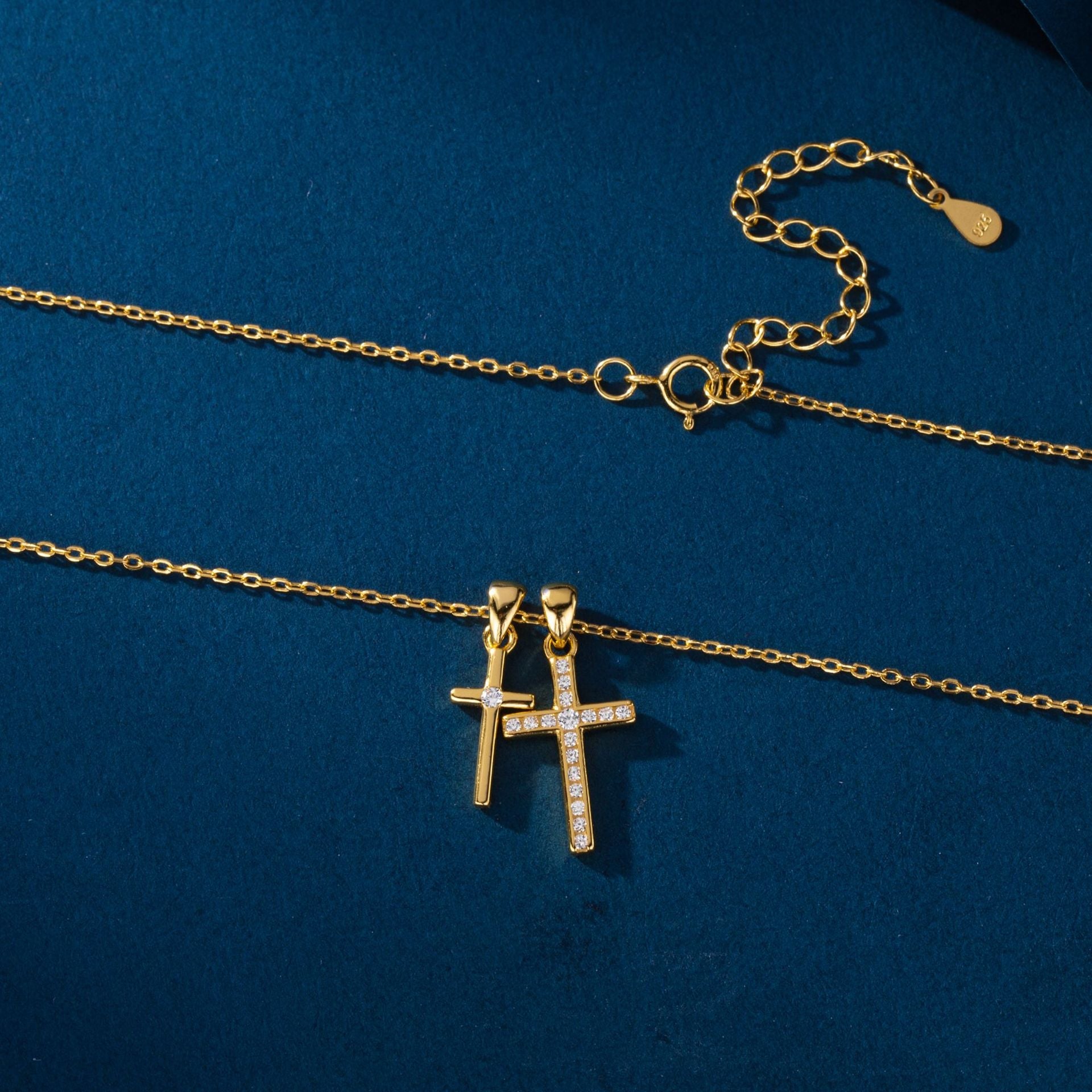 Double Cross Zircon Necklace | S925 Sterling Silver - Symbol of Faith & Modern Elegance - Aruary Studio ｜ Artisanal Jewelry