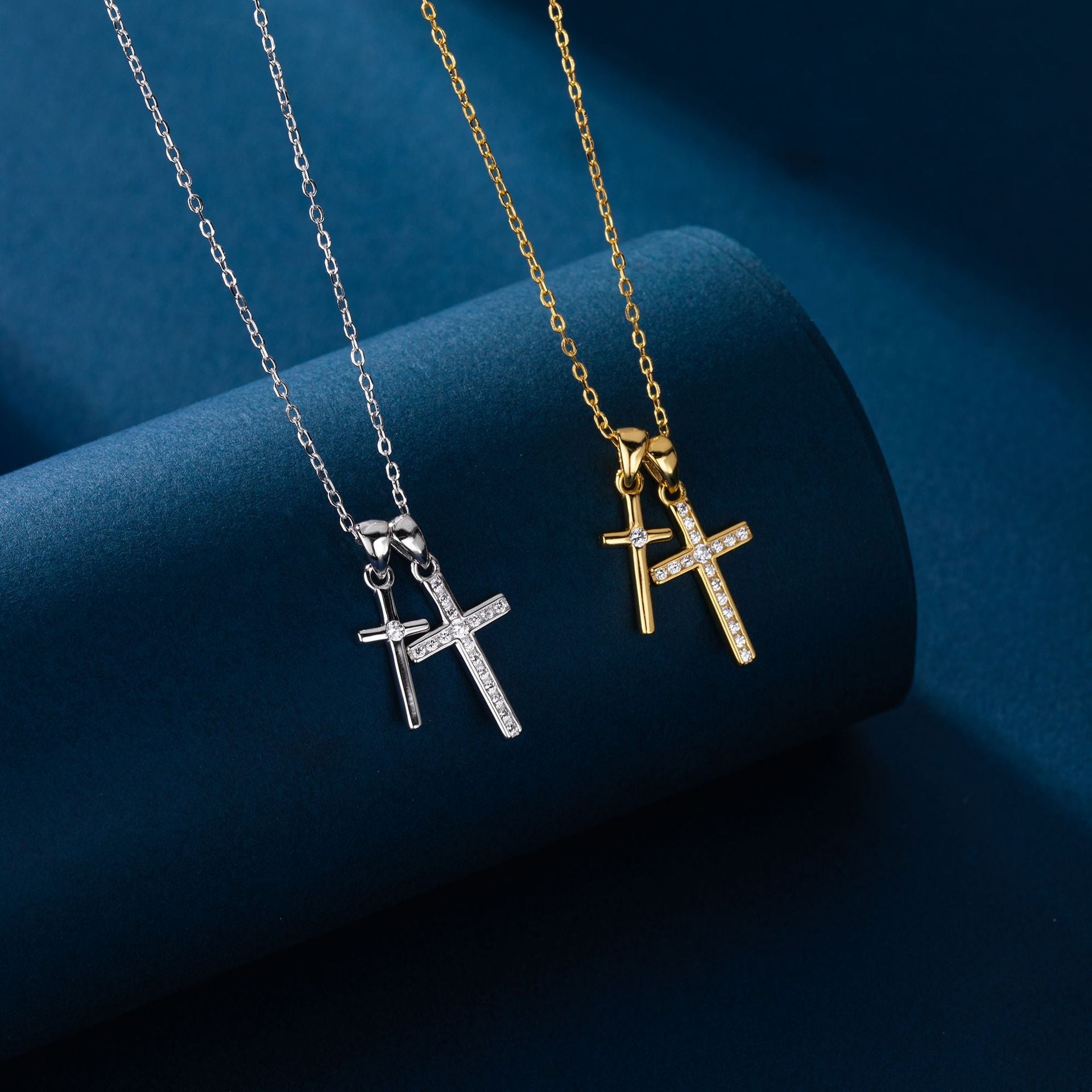 Double Cross Zircon Necklace | S925 Sterling Silver - Symbol of Faith & Modern Elegance - Aruary Studio ｜ Artisanal Jewelry