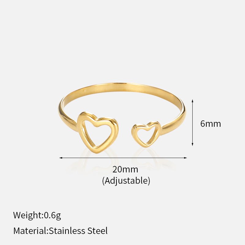 Double Heart Open Ring | Titanium Steel Gold Plated - Minimalist Romance with Enduring Shine - Aruary Studio ｜ Artisanal Jewelry