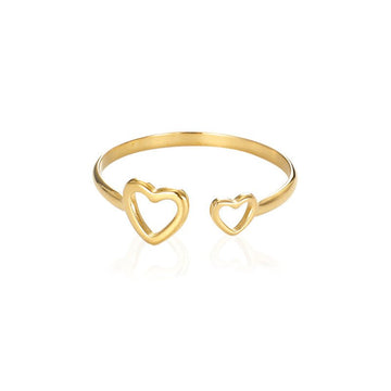 Double Heart Open Ring | Titanium Steel Gold Plated - Minimalist Romance with Enduring Shine - Aruary Studio ｜ Artisanal Jewelry