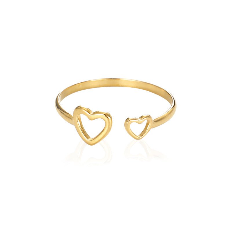 Double Heart Open Ring | Titanium Steel Gold Plated - Minimalist Romance with Enduring Shine - Aruary Studio ｜ Artisanal Jewelry