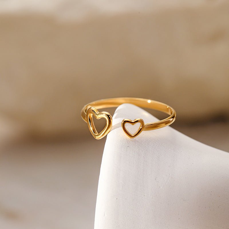 Double Heart Open Ring | Titanium Steel Gold Plated - Minimalist Romance with Enduring Shine - Aruary Studio ｜ Artisanal Jewelry