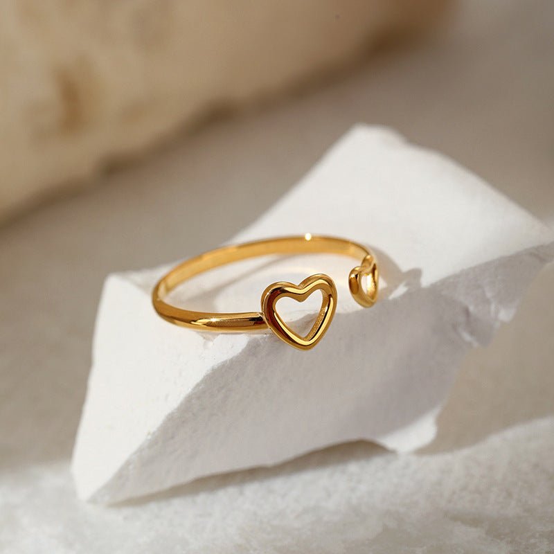 Double Heart Open Ring | Titanium Steel Gold Plated - Minimalist Romance with Enduring Shine - Aruary Studio ｜ Artisanal Jewelry