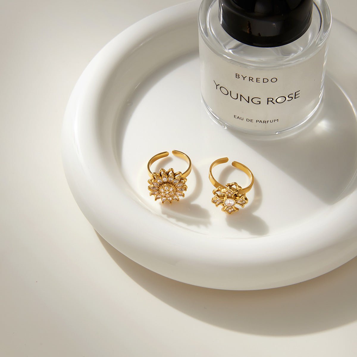 Double - Layer Spinning Anxiety Relief Ring | Titanium Steel Gold - Plated + Zircon - Aruary Studio ｜ Artisanal Jewelry