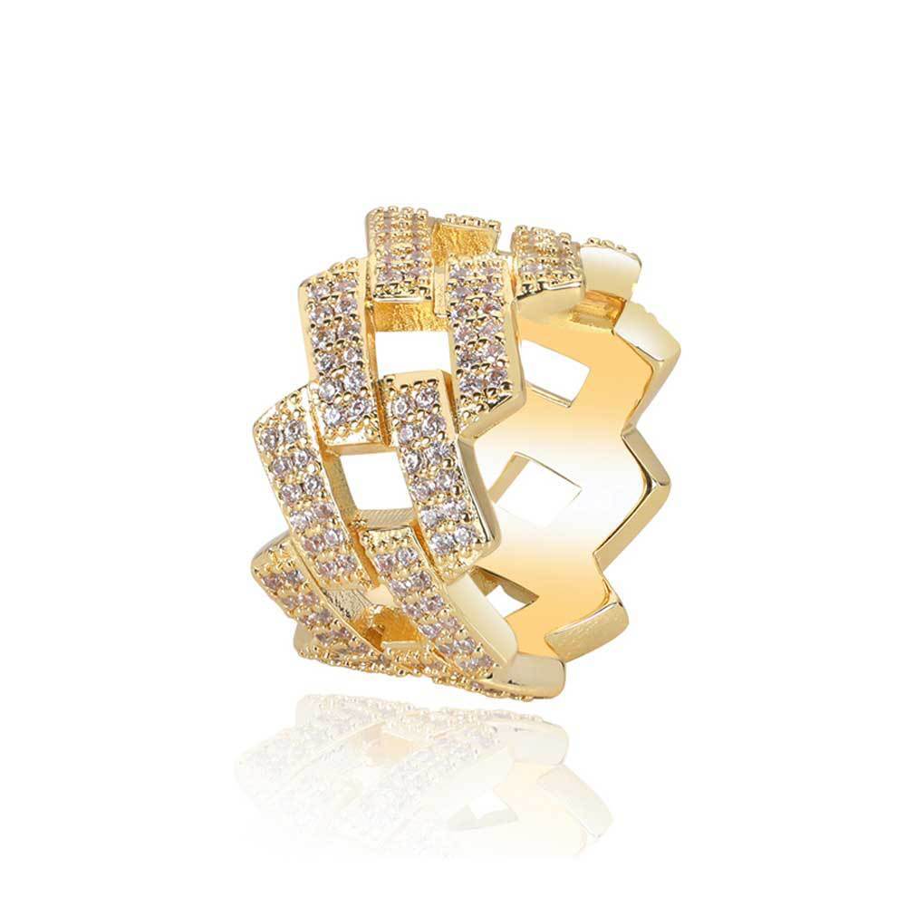 Double - Row Zircon Diamond Cuban Ring | 18K Gold - Plated Eco - Brass + 5A Zircon - Aruary Studio ｜ Artisanal Jewelry