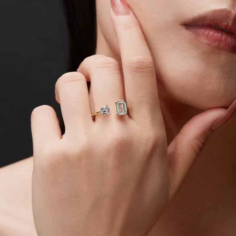 Geometric Elegance Moissanite Ring with Diamond-Like Sparkle - Aruary Studio ｜ Artisanal Jewelry