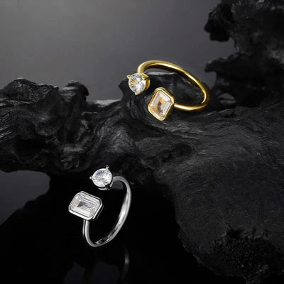 Geometric Elegance Moissanite Ring with Diamond-Like Sparkle - Aruary Studio ｜ Artisanal Jewelry