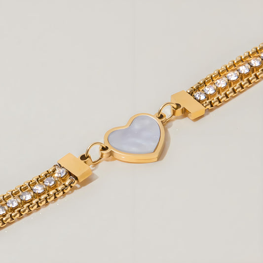 Vintage - Inspired Gold Crystal Heart Pearl Bracelet