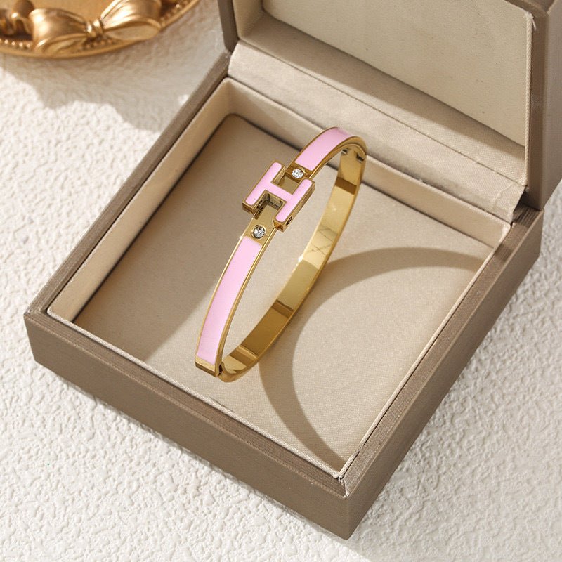 Enamel 'H' Cuff Bracelet - Stainless Steel Letter Bracelet - Aruary Studio ｜ Artisanal Jewelry