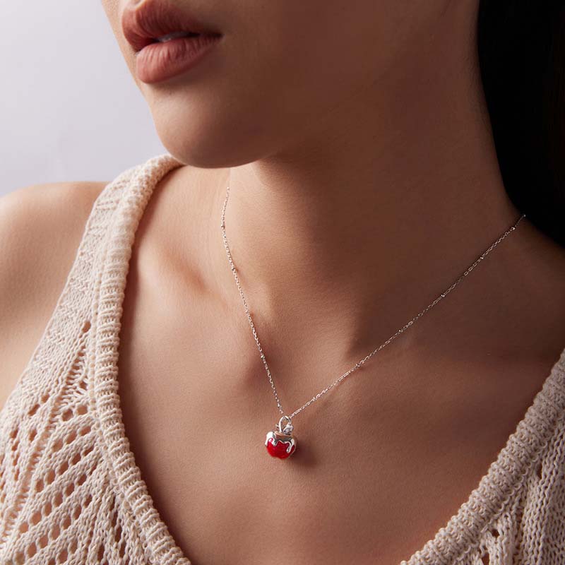 Enchanted Christmas Apple Locket Necklace | 925 Sterling Silver - Whimsical Holiday Charm with Adjustable 40+5cm Chain - Aruary Studio ｜ Artisanal Jewelry