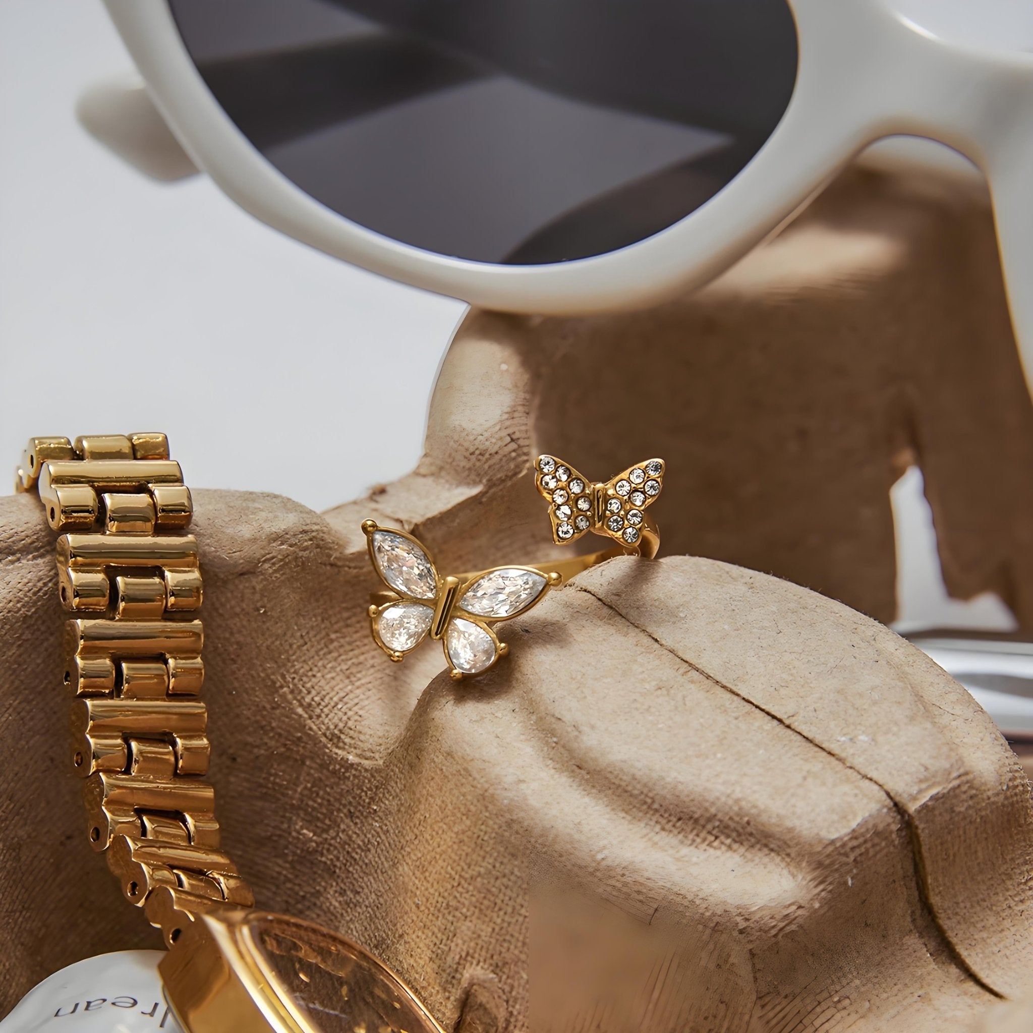 European Style Titanium Butterfly Ring - Adjustable Stainless Steel Jewelry, Hypoallergenic & Fade - Proof, Lightweight Luxury - Aruary Studio ｜ Artisanal Jewelry