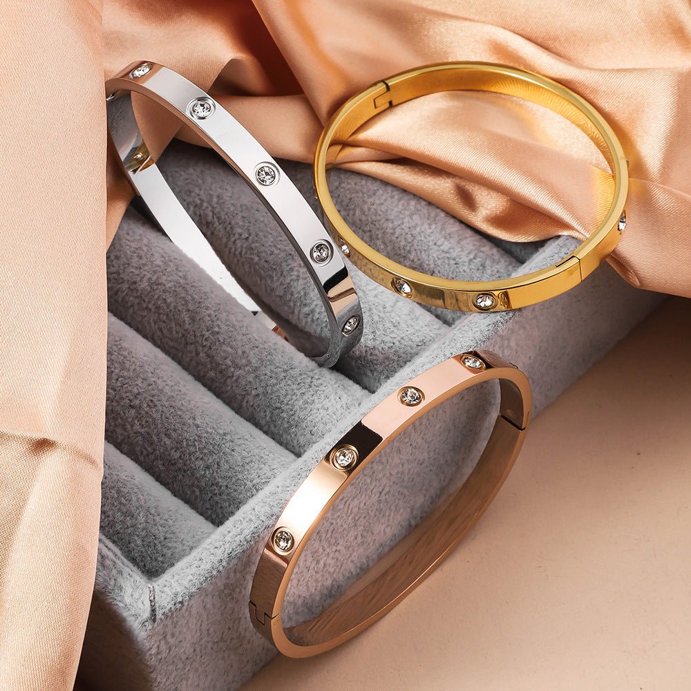 Everlast Water - Safe Bangle | 10 Stone Titanium Steel Bracelet | Fade Proof Gold Jewelry - Aruary Studio ｜ Artisanal Jewelry