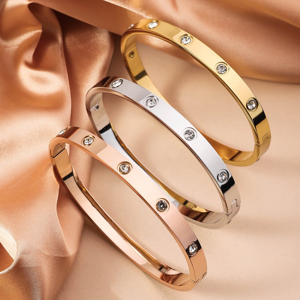 Everlast Water - Safe Bangle | 10 Stone Titanium Steel Bracelet | Fade Proof Gold Jewelry - Aruary Studio ｜ Artisanal Jewelry