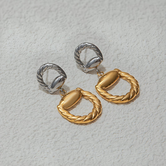 Chic Asymmetric Two - Tone Hoop Earrings