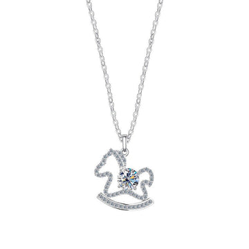 Fairy Tale Rocking Horse Necklace | 925 Sterling Silver + 0.5ct Moissanite - Symbol of Innocence & Timeless Magic - Aruary Studio ｜ Artisanal Jewelry