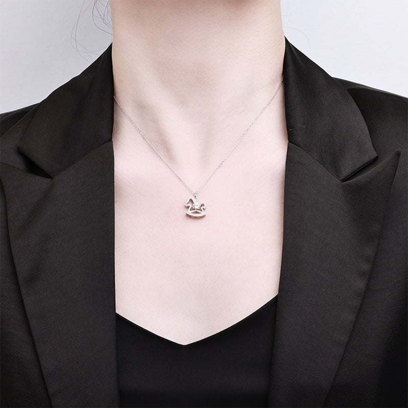 Fairy Tale Rocking Horse Necklace | 925 Sterling Silver + 0.5ct Moissanite - Symbol of Innocence & Timeless Magic - Aruary Studio ｜ Artisanal Jewelry