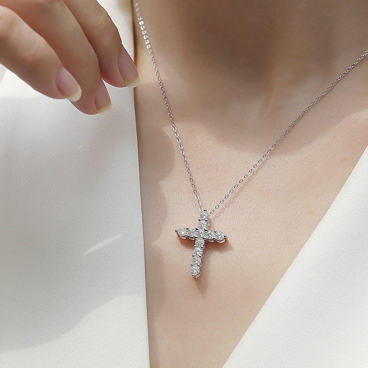 Faith Cross Necklace | S925 Silver + Moissanite - Timeless Symbol of Devotion with Diamond - Like Sparkle - Aruary Studio ｜ Artisanal Jewelry