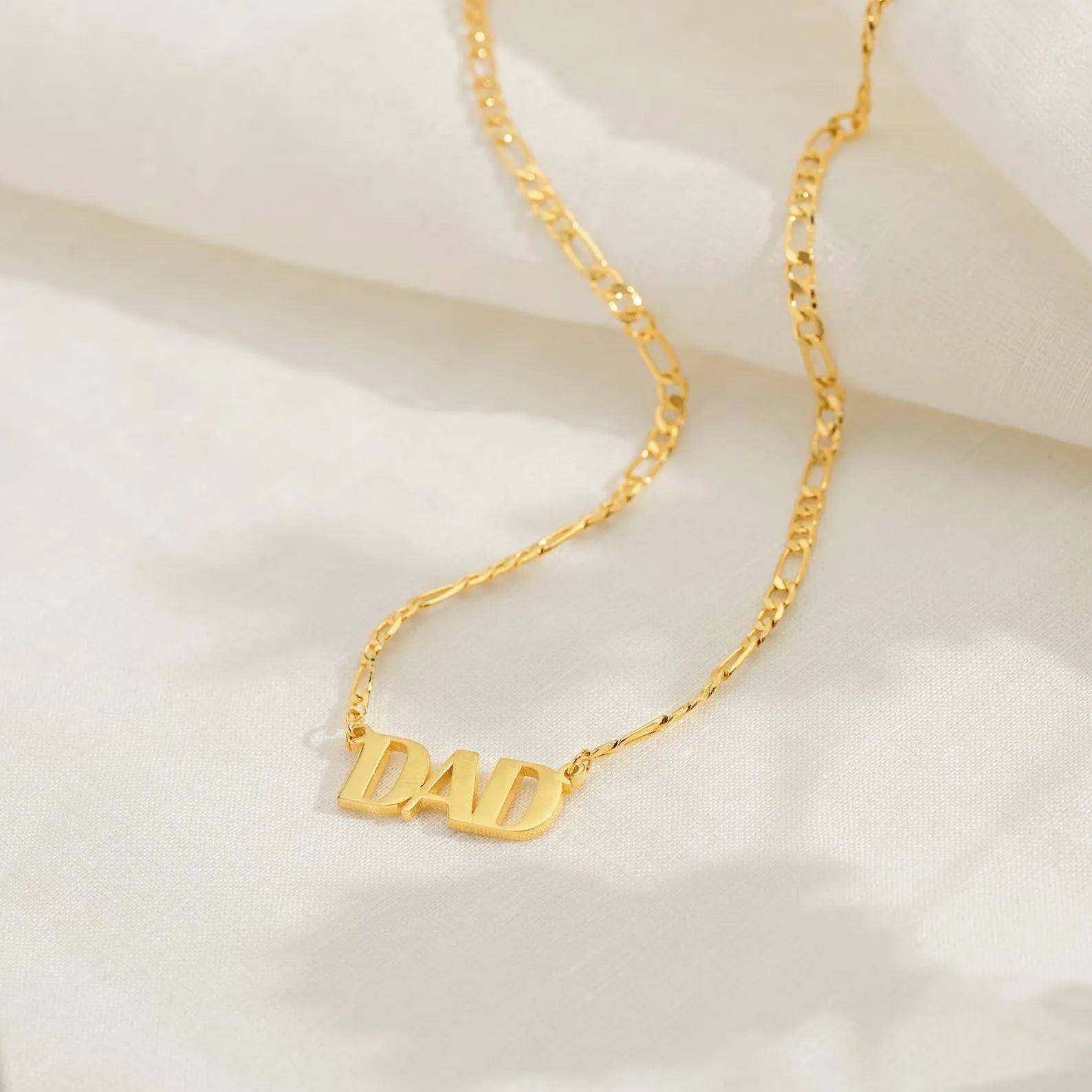 Father's Day Titanium "DAD" Necklace - 18K Gold Plated Unbreakable Gift, Engraved Pendant for Dad - Aruary Studio ｜ Artisanal Jewelry