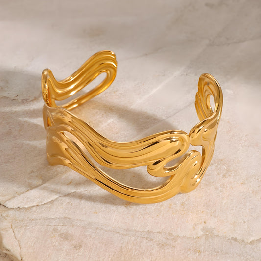 Artistic Gold Wave - Shaped Open Bangle