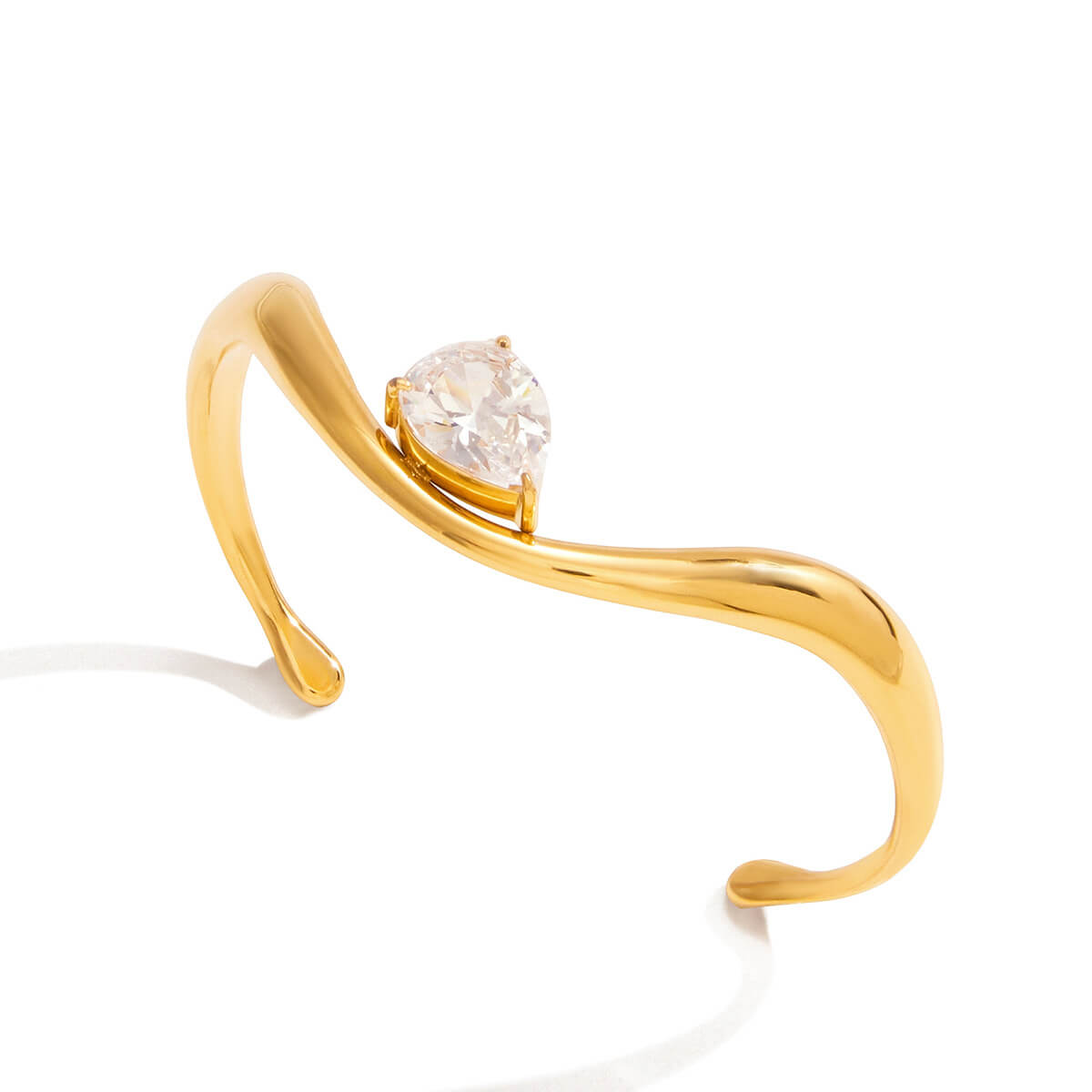 Fluid Line Zircon Open Cuff Bracelet | 18K Gold - Plated Titanium Steel + 5A Zircon - Aruary Studio ｜ Artisanal Jewelry