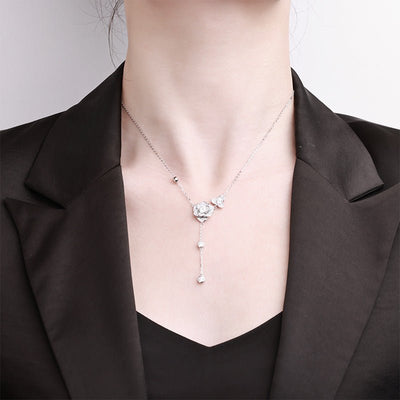 Four - Leaf Clover Y - Drop Necklace | 925 Sterling Silver + 0.5ct Moissanite - Symbol of Luck & Elegant Versatility - Aruary Studio ｜ Artisanal Jewelry