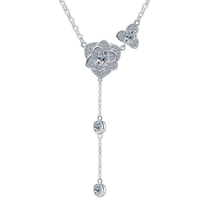 Four - Leaf Clover Y - Drop Necklace | 925 Sterling Silver + 0.5ct Moissanite - Symbol of Luck & Elegant Versatility - Aruary Studio ｜ Artisanal Jewelry