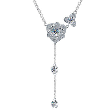 Four - Leaf Clover Y - Drop Necklace | 925 Sterling Silver + 0.5ct Moissanite - Symbol of Luck & Elegant Versatility - Aruary Studio ｜ Artisanal Jewelry