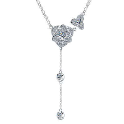 Four - Leaf Clover Y - Drop Necklace | 925 Sterling Silver + 0.5ct Moissanite - Symbol of Luck & Elegant Versatility - Aruary Studio ｜ Artisanal Jewelry