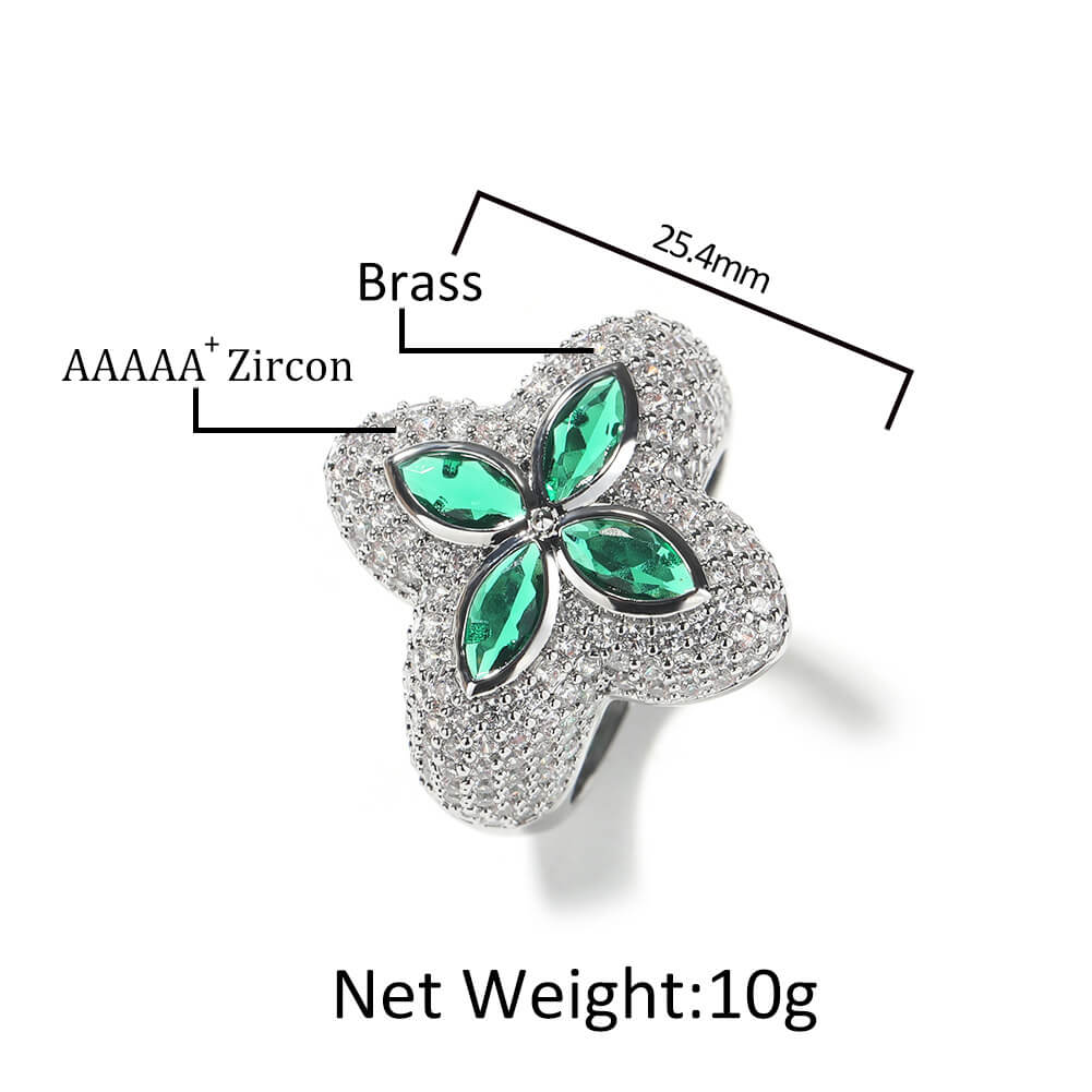 Four - Leaf Clover Zircon Ring - Aruary Studio ｜ Artisanal Jewelry