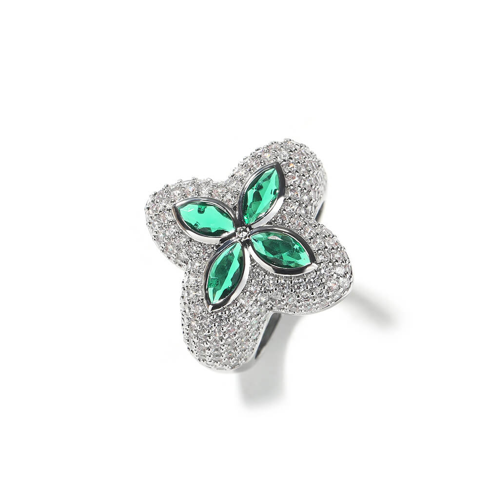 Four - Leaf Clover Zircon Ring - Aruary Studio ｜ Artisanal Jewelry