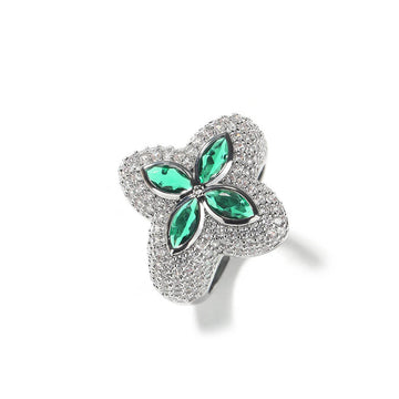 Four - Leaf Clover Zircon Ring - Aruary Studio ｜ Artisanal Jewelry