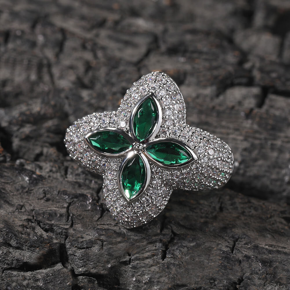Four - Leaf Clover Zircon Ring - Aruary Studio ｜ Artisanal Jewelry